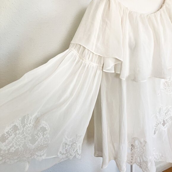 Natori Bell Sleeve Off-Shoulder Lace Cream oversized flowy blouse size Small - Picture 2 of 8